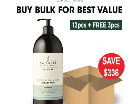 [Bulk Pack] Sukin Natural Balance Shampoo 1L (12pcs + FREE 3pcs) Discount